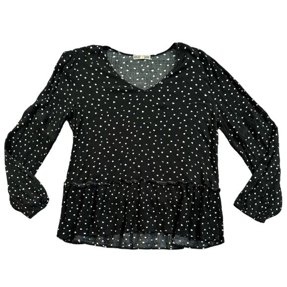 Pleione Semi Sheer Flowy Heart Top Women’s Size M Rayon Crinkle Ruffle Boho - Picture 1 of 12
